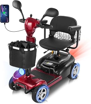 20-45 Miles 4 Wheels Mobility Scooter for Seniors/Adults Up to 300LBS,350W Electric Wheelchair Detachable Lithium Battery,Dual Baskets,Rotating Seat,with Taillight, USB Charging