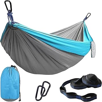Camping Hammocks 270x140cm Single Amacas Outdoor Portable Lightweight | Nylon Outside Hammock Gear with Tree Straps for Garden Hiking Beach Backpack Survival Travel- Up to 400lbs