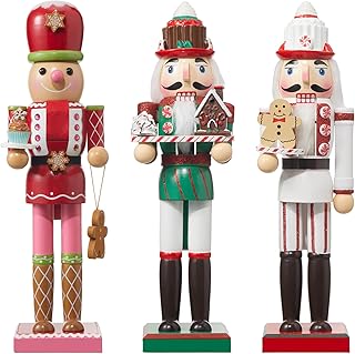 3 Pcs Christmas Nutcracker Figures 14 Inch Wooden Nutcracker Christmas Decor Wood Traditional Nutcracker Decorations with Gingerbread Man for Shelves House Holiday Festival Desktop Collectible