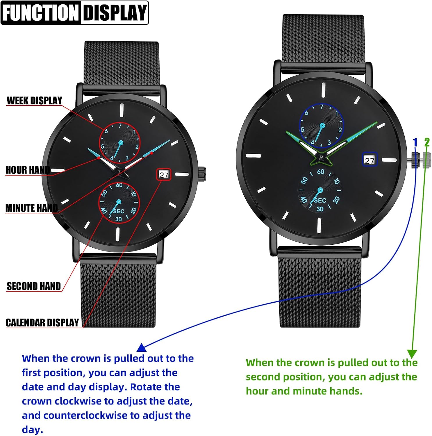 Men's Watch Simple Men's Wrist Watch Simple Ultra-Thin Fashion Mesh Stainless Steel Quartz Date Watches for Men with Waterproof - Image 6