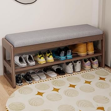 Entryway Bench, Shoe Bench with Storage Made of Solid Wood Stable and Load-Bearing with Flip-Open Storage Box and Comfortable Cushion for Hallway