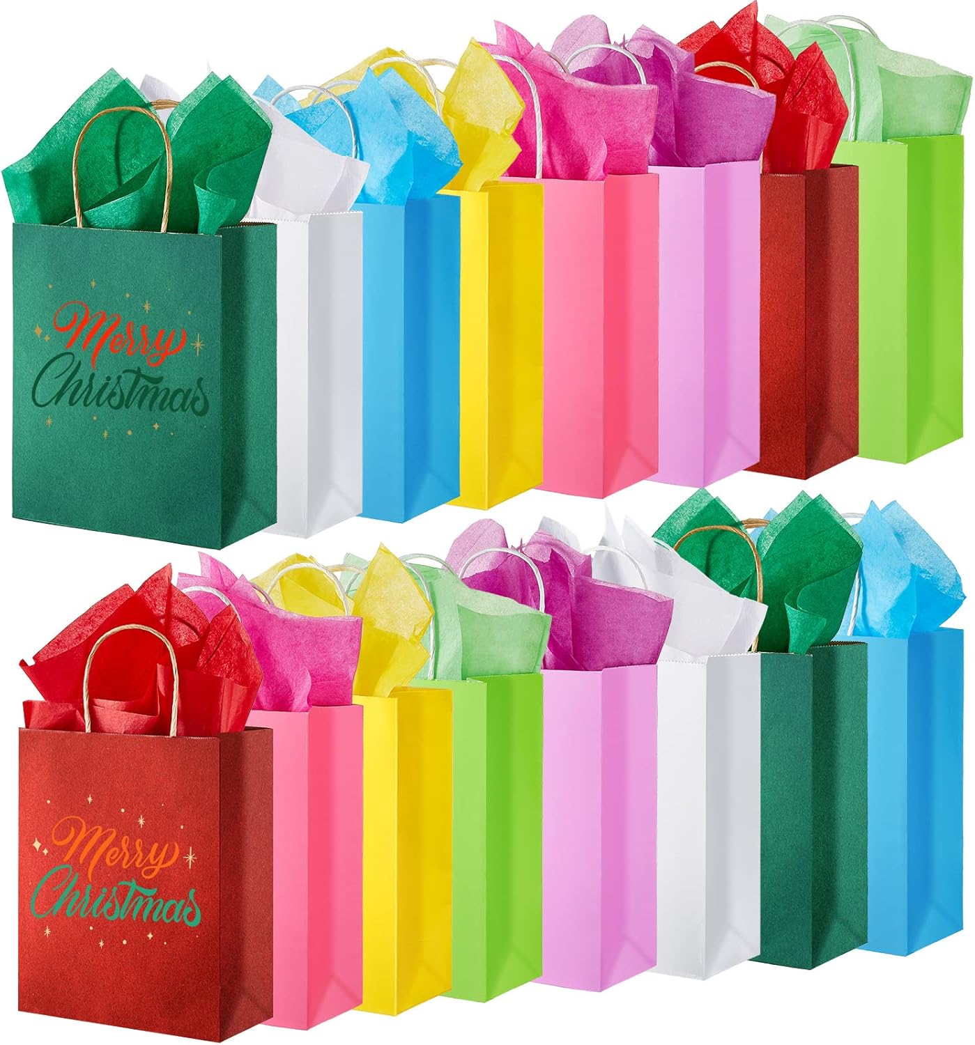 Lewtemi 48 Pcs Christmas Gift Bags with Tissues 10.6 Inches
