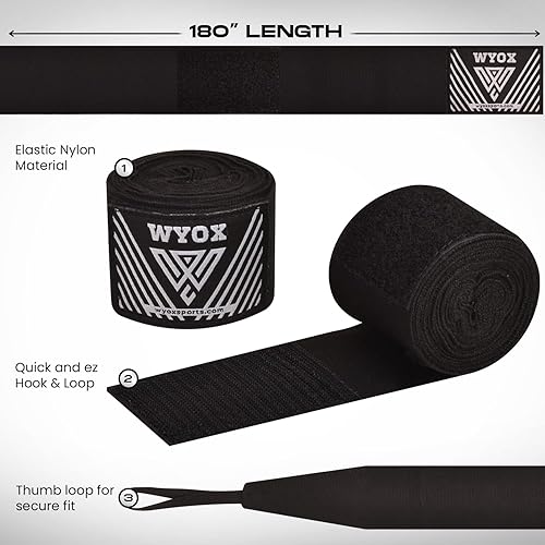 Miniatura 2 de WYOX Vendas de mano con protectores de nudillos - Almohadillas de nudillos prémium para boxeo, Muay Thai, Kickboxing, Krav MAGA y guantes interiores