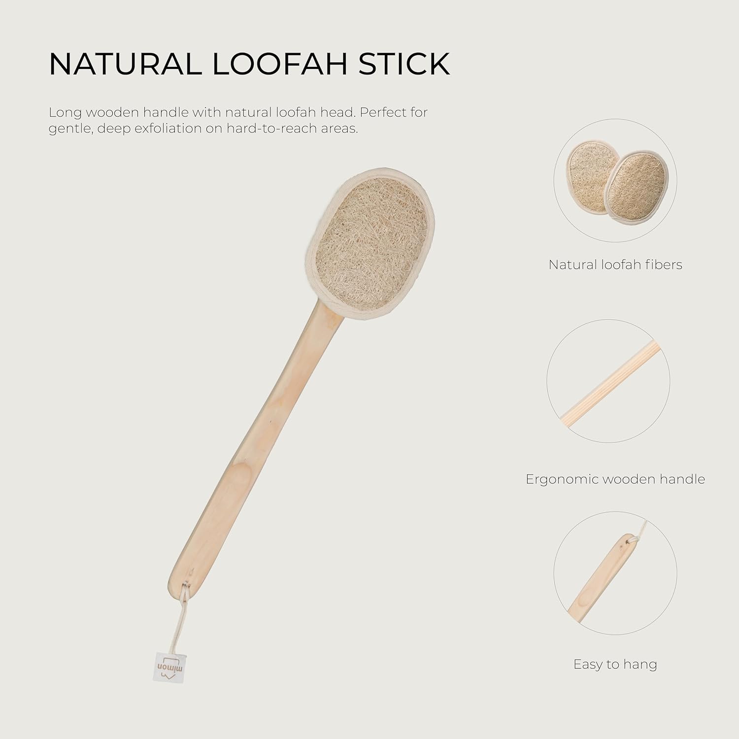 Natural Loofah, Exfoliating Body Scrubber with Handle, Biodegradable Bath Loofahs on Stick, Replaceable Pads, Chemical-Free Bath & Body Loofah for Women, Men and Kids
