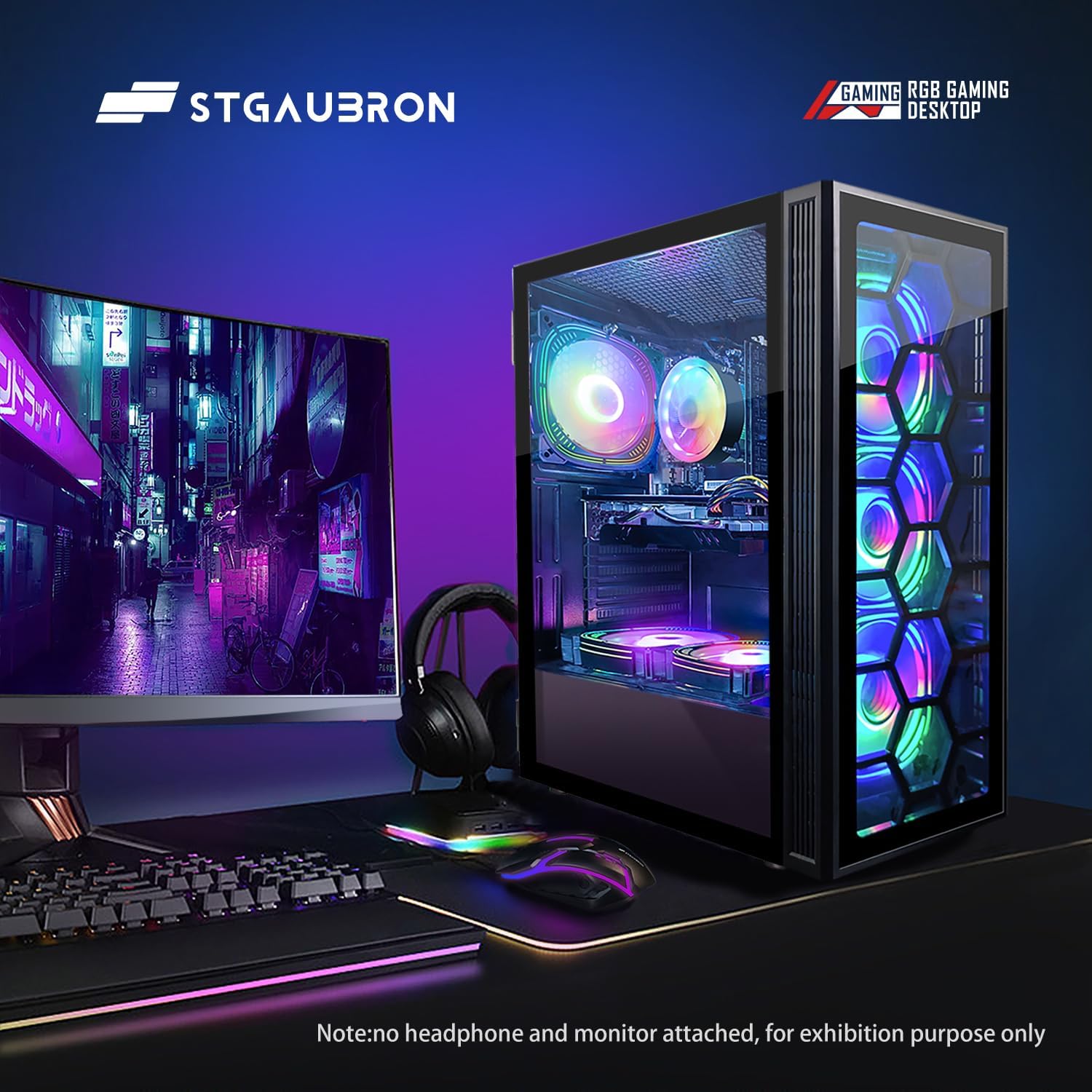 STGAubron Gaming PC Computer Desktop, Intel Core i7 8th Gen up to 4.1G, GeForce RTX 2060 Super 8G, 32G DDR4, 1T SSD, WiFi 6, BT 5.2, RGB Fan x6, Windows 11 Home