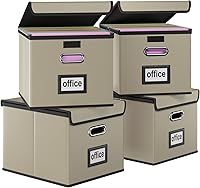 Vista 16 de Caja organizadora de archivos Huolewa con tapa, organizador de carpetas de archivos plegable para almacenamiento de documentos de oficina, caja