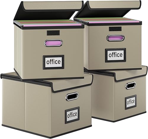 Vista 69 de Huolewa Caja organizadora de archivos con tapa, organizador de carpetas de archivos plegable para almacenamiento de documentos de oficina, caja