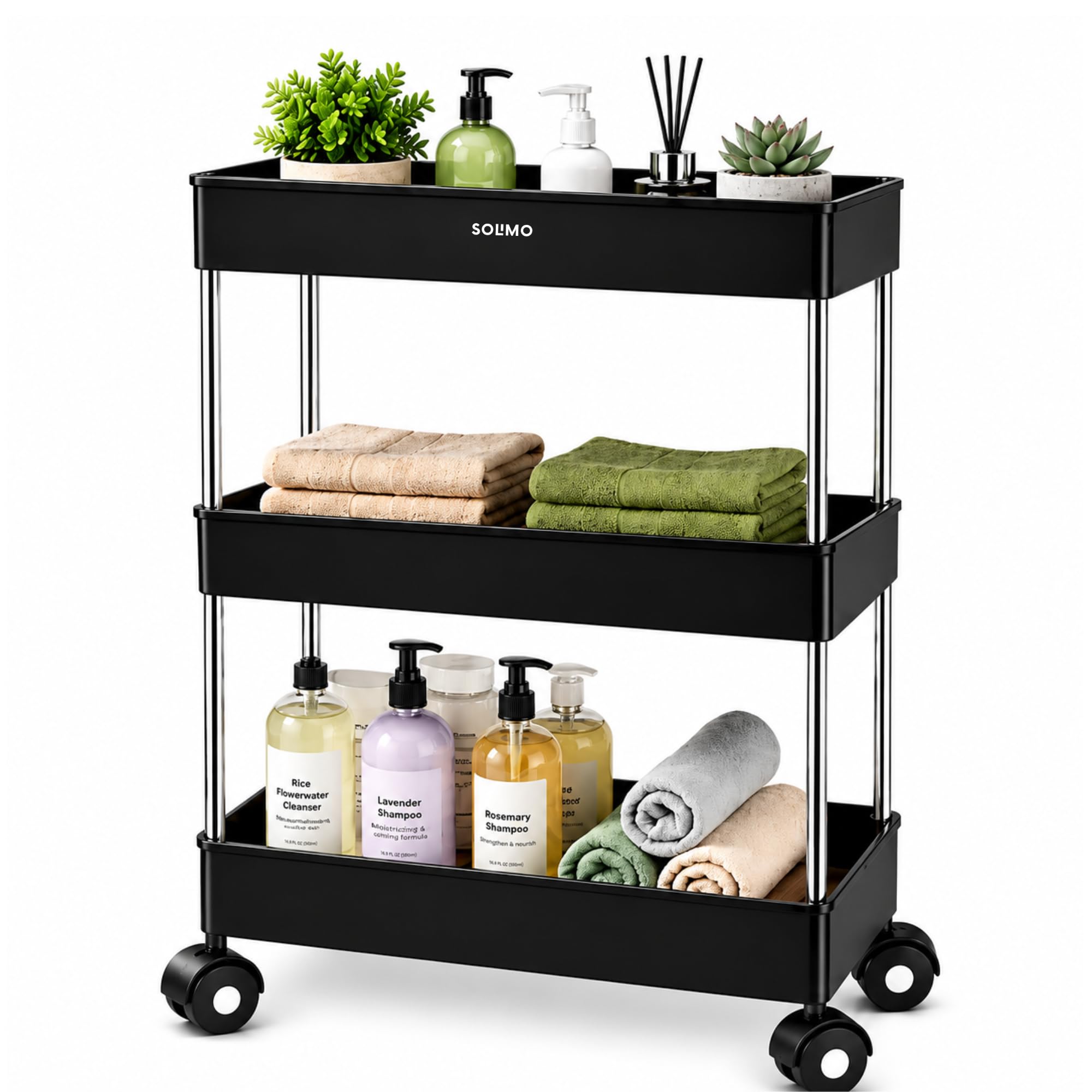 Amazon Brand - Solimo 3-Tier Stainless Steel Kitchen Trolley Rack with Wheels | Modular Storage Shelf for Vegetables, Fruits, Spices & Kitchen Organizer (21.5cm*40cm*53cm, Black)-image-31