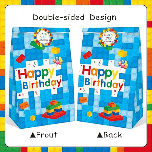 Miniatura 4 de KOWLOON Paquete de 24 bolsas de bloques de construcción para fiestas con calcomanías de agradecimiento, ladrillos de color, regalo temático, bolsas
