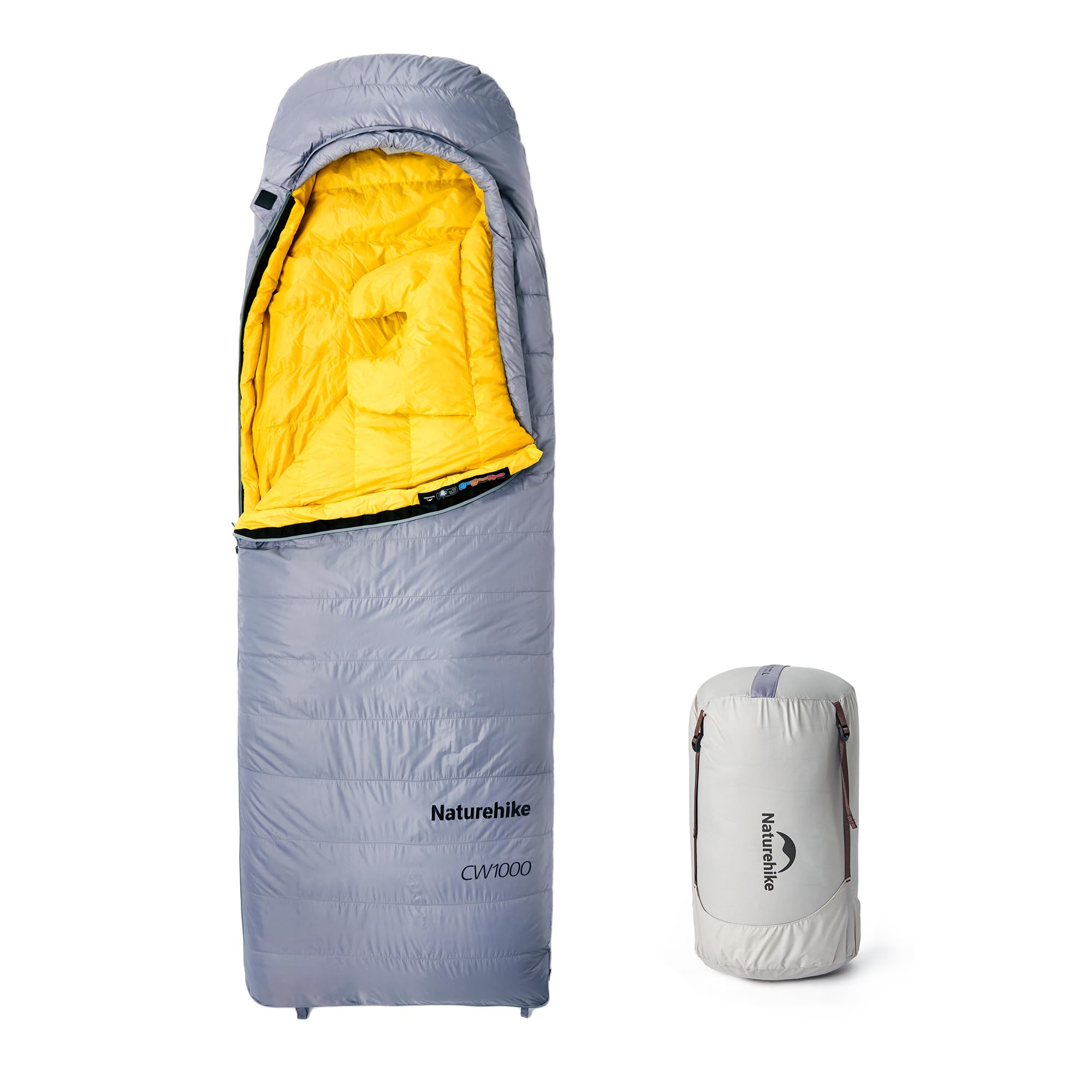 Naturehike CW1000 Sacco a pelo in piuma ultraleggero, portatile, compatto, invernale, 4 stagioni, per adulti e bambini, all'aperto, campeggio, escursioni, viaggi, con sacco a compressione
