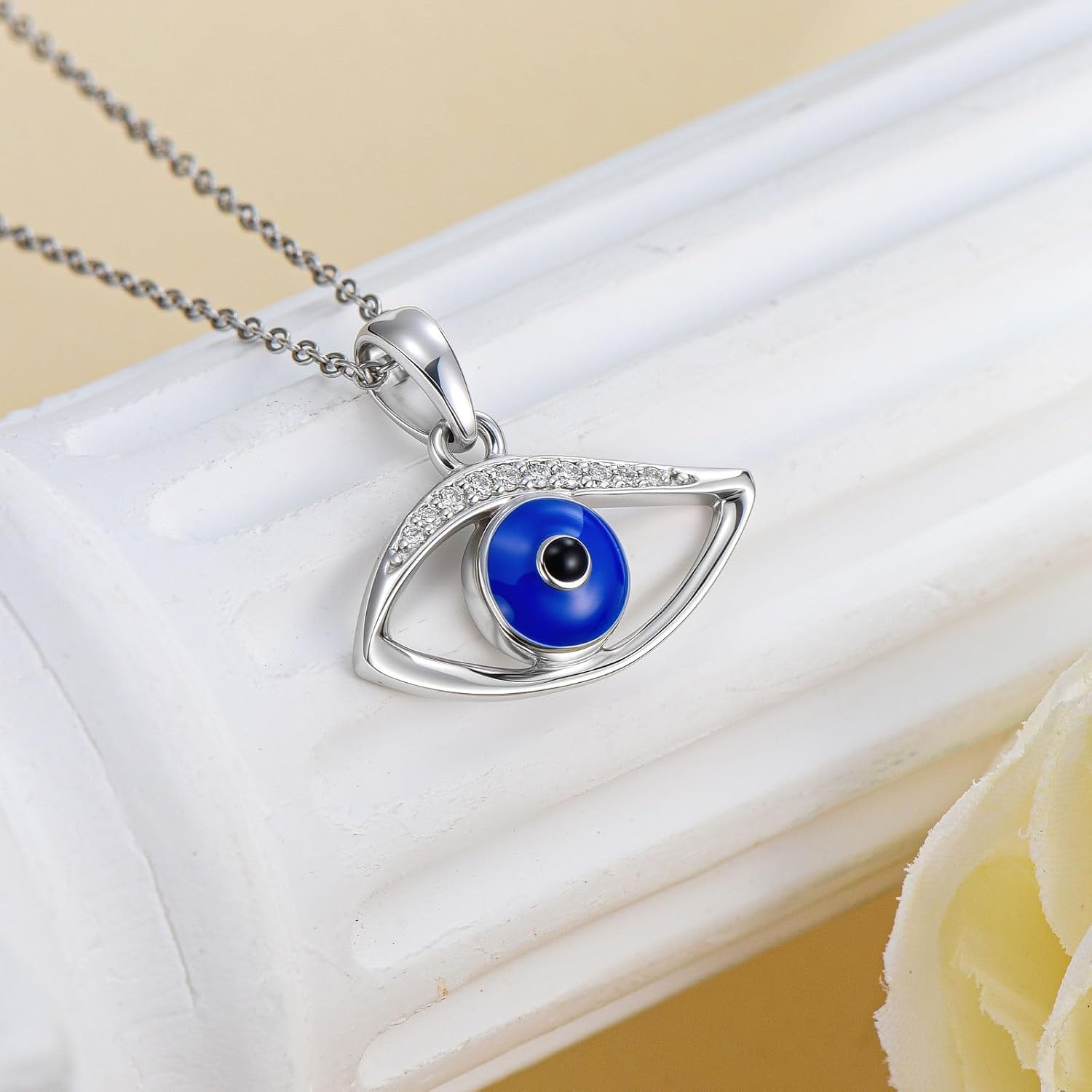 Diamond Evil Eye Necklace for Women 925 Sterling Silver Evil Eye Pendant Necklace Dainty Protection Jewelry Gift for Mothers Day Birthday Mom Wife - Image 4