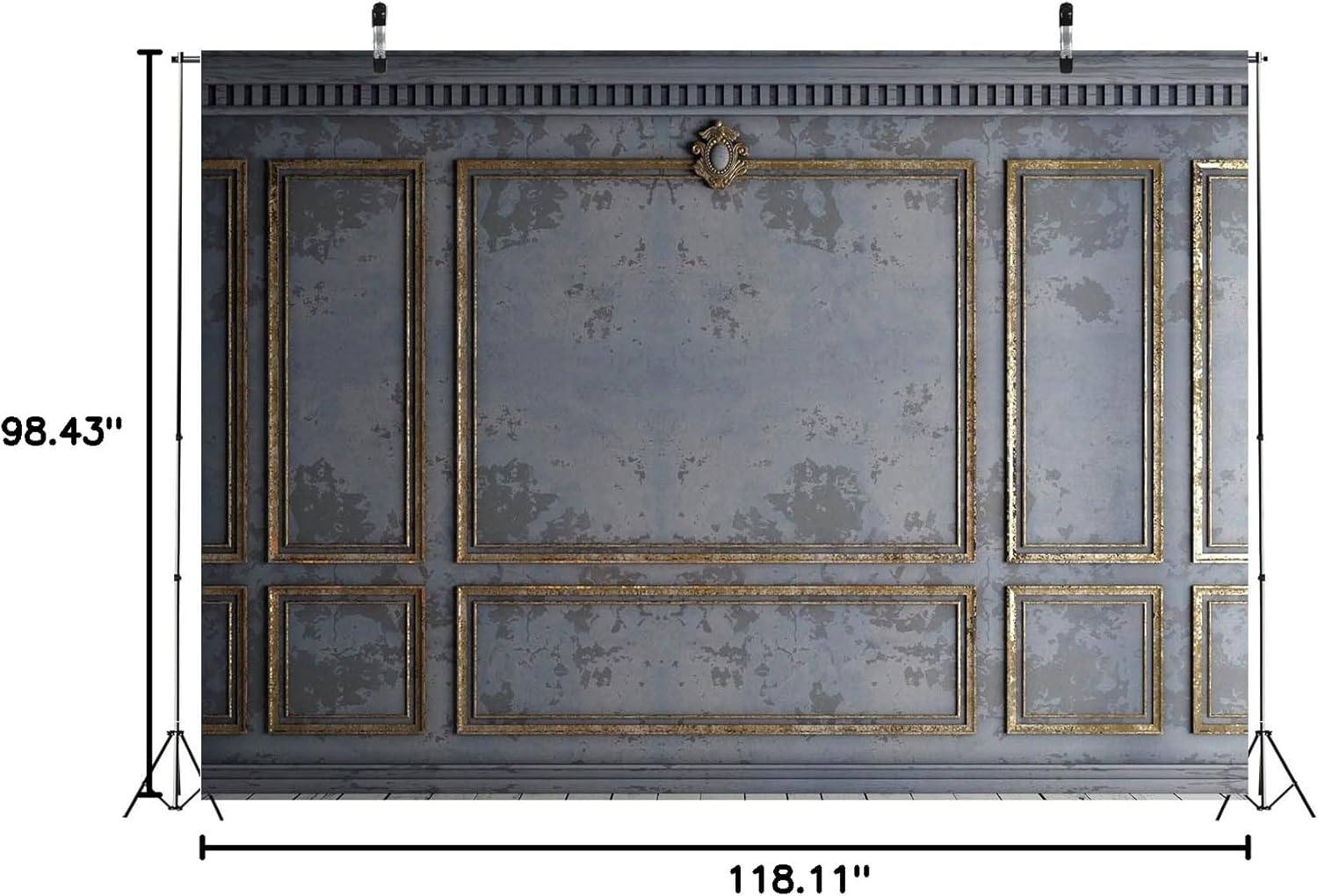 10x8ft Fabric Classic Gray Panels Backdrop Golden European Frame Vintage Wall Retro Golden Stucco Panels Wall Backdrop Houses Flats Interior Decor Wedding Baby Shower Photo Studio Props