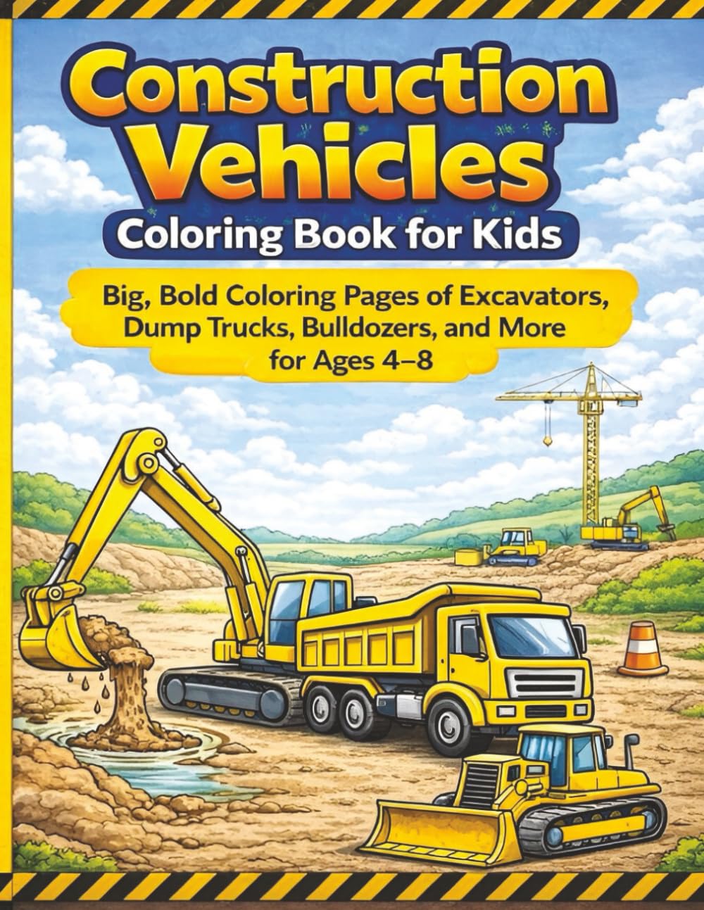 Construction Vehicles Coloring Book for Kids: Big, Bold Coloring Pages of Excavators, Dump Trucks, Bull Dozers, and More for Ages 4-8 (Vehicle Coloring Series)