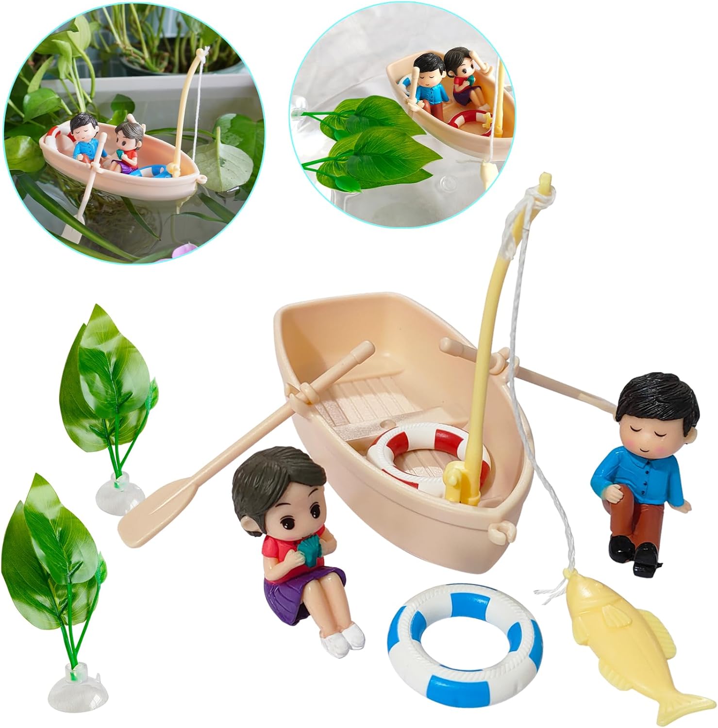 Cute Lovers Simulation Boat Floating Fish Tank Decorations Betta Fish Leaf Pad Improves Floating Aquarium Decoration Fish