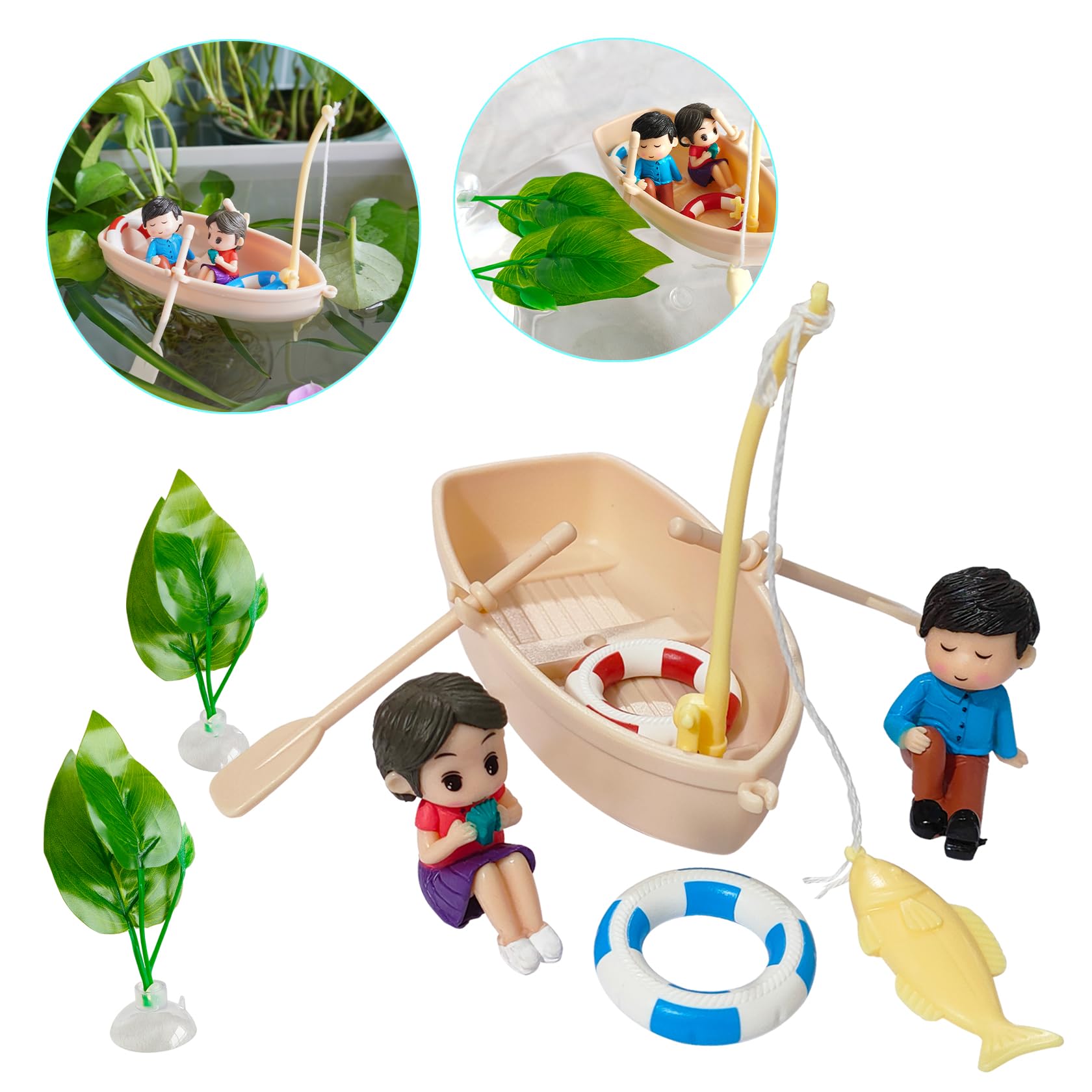 Cyrading Cute Lovers Simulation Boat Floating Fish Tank Decorations Betta Fish Leaf Pad Improves Floating Aquarium Decoration Fish