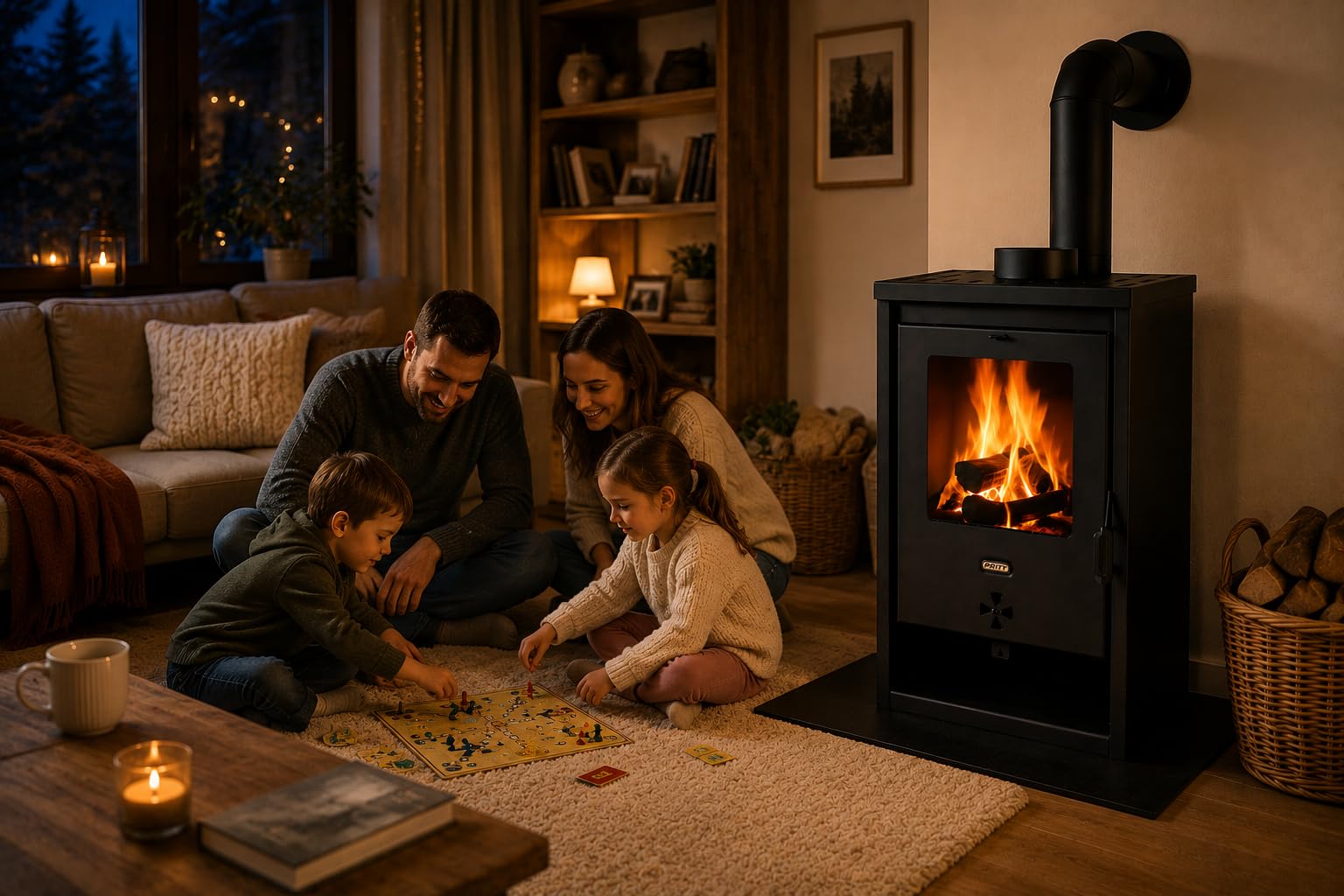 PRITY K1 D Poêle à bois 9,3 kW, classe d'efficacité énergétique A+, 81,3 %, tuyau de fumée Ø 150 mm, construction en acier et fonte