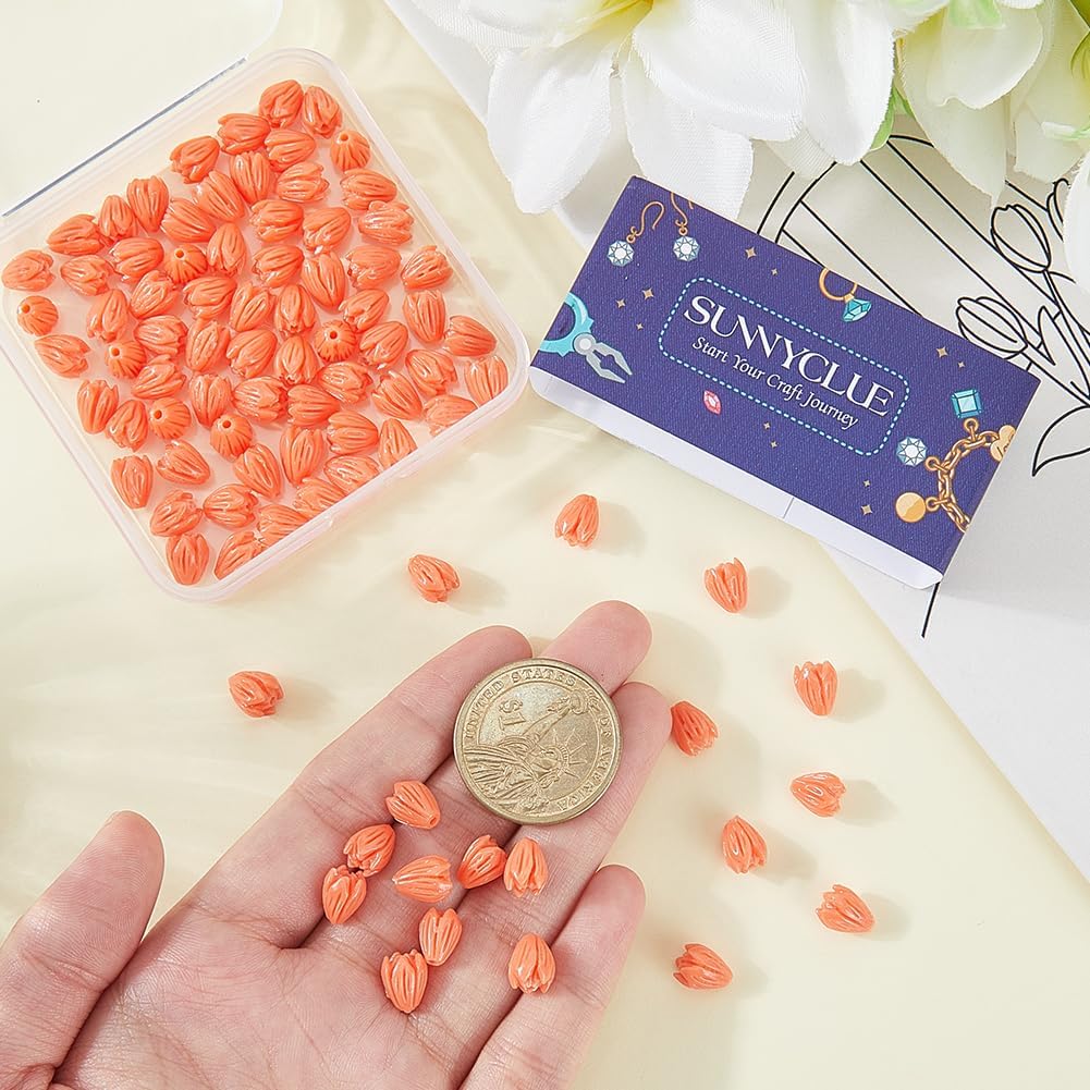SUNNYCLUE 1 Box 100Pcs 10Mm Flower Beads Artificial Jasmine Flower Beads Dyed Synthetic Coral Floral 3D Carved Loose Spacers for Jewelry Making Supplies DIY Earrings Bracelets Necklace Crafts - Image 3