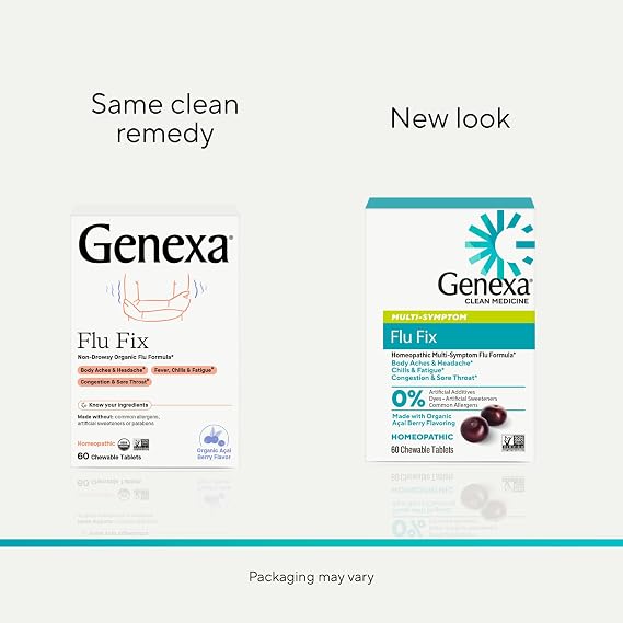 Genexa Flu Fix, Drug Free & Made Clean, 180 Chewable Tablets, Kids & Adults