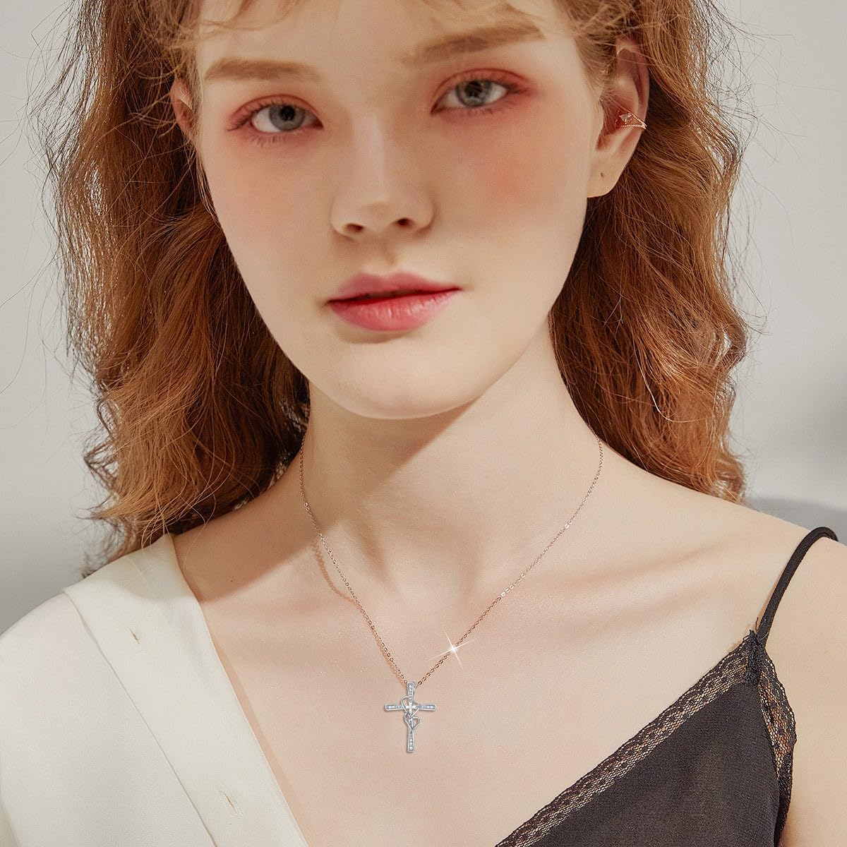 Diamond Heart Cross Necklace 925 Sterling Silver Heart Cross Pendant Cross Pendant Necklace Jewelry Gifts for Women Wife Girlfriend - Image 4