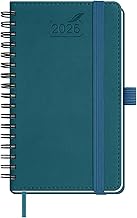 BEZEND Petit Agenda 2026 Semainier de Poche 15,5 x 9 cm, janvier à décembre 2026 (12 mois) avec Spirale Couverture Souple en Cuir PU, Vert Foncé