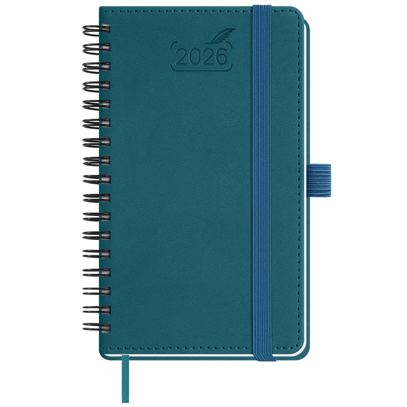 BEZEND Pocket Agenda 2026 Weekly and Monthly (3.5" x 6" Spiral) Small Daily Planner for Purse (Jan-Dec) with Notes & Expenses, Inner Pocket, Pen Holder, Vegan Leather Softcover - Dark Green
