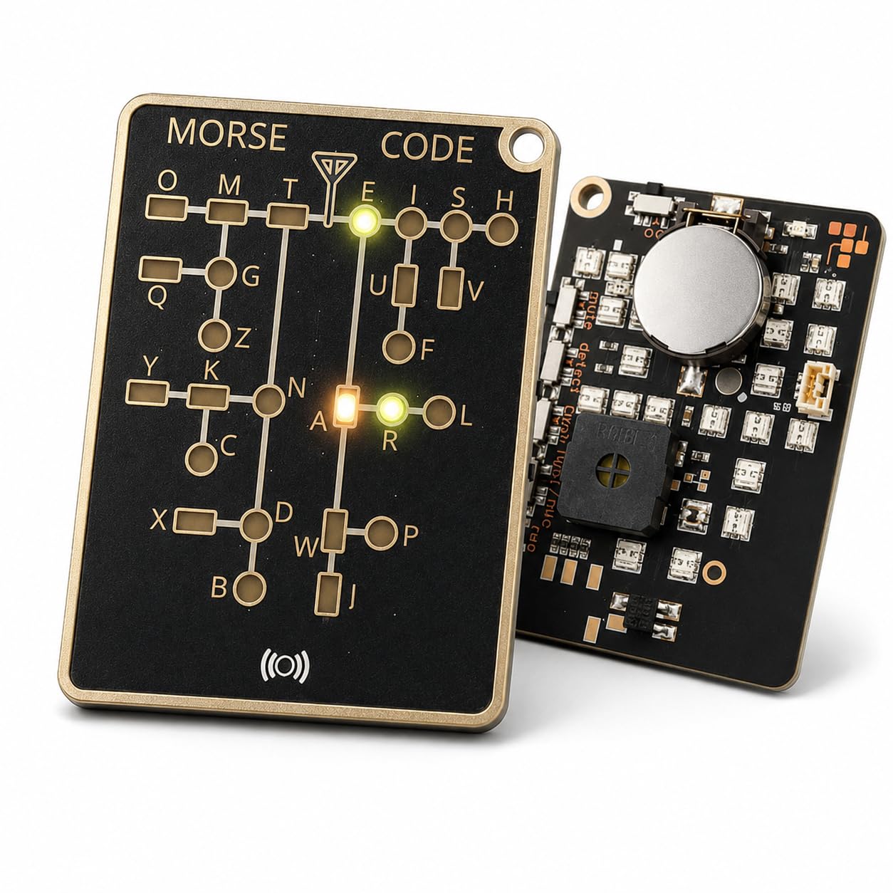 Morse Code Trainer Card Pro Style With Interactive LEDs & Signal Buttons For Beginners Code Learning Telegraph Practice & CW Trainer, Real-Time Decoding, Portable Ham Radio Morse Practice Device