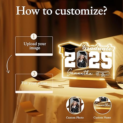 Vista 25 de ALBK Decoraciones de graduación 2025 – Regalos de graduación personalizados, luz nocturna personalizada con nombre de foto, regalos de graduación