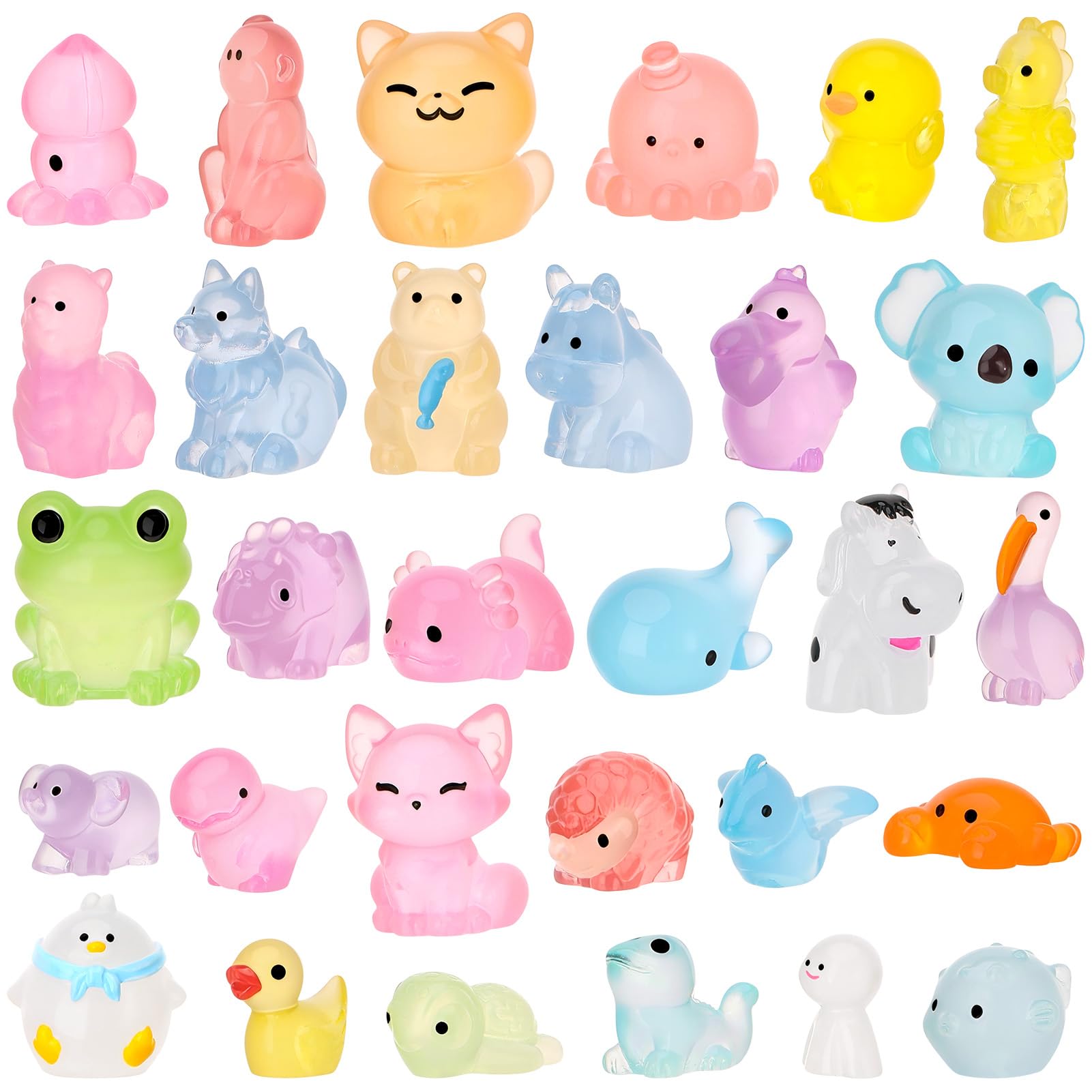 GSrenyu 30 Pcs Mini Animal Luminous,Resin Animal, Miniature Figurine