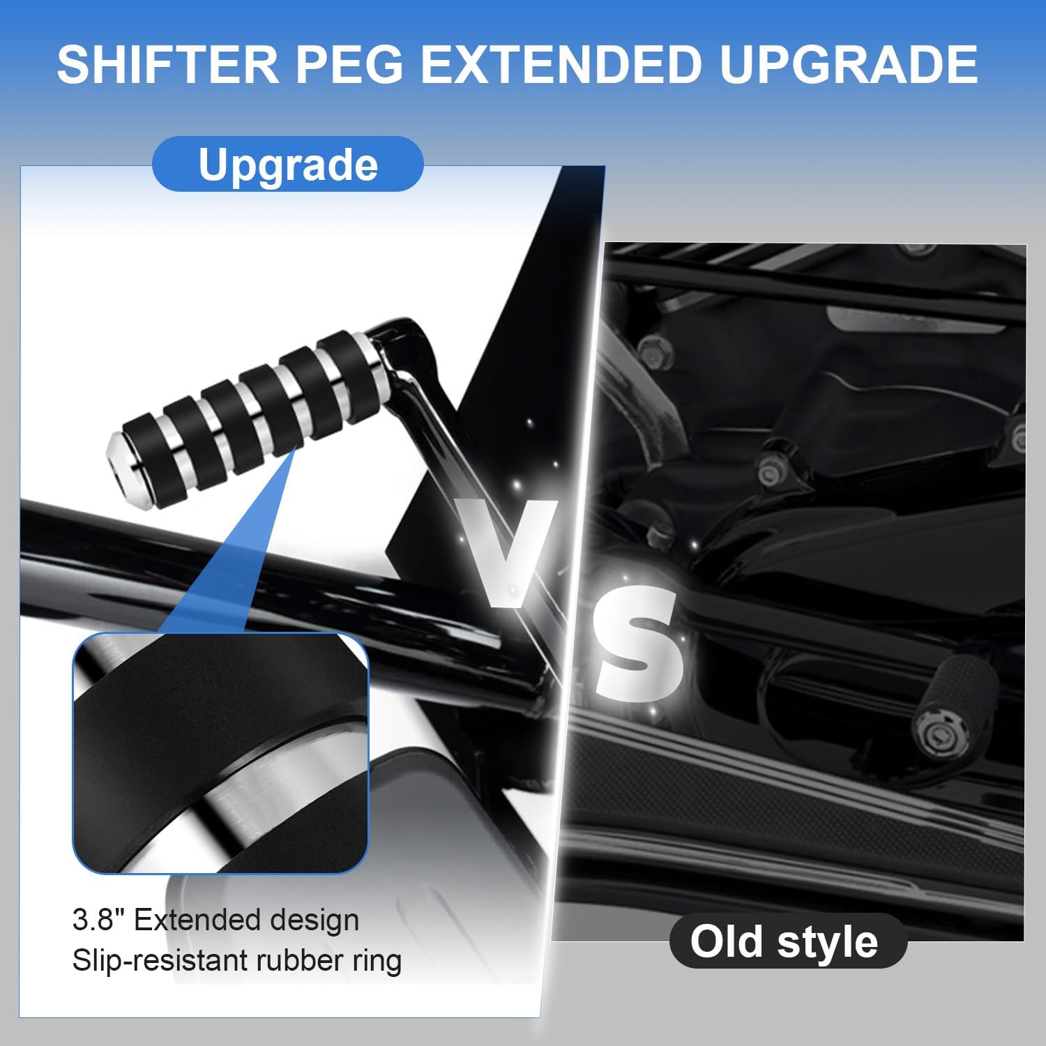 3.8" Long Extended Shifter Peg, Motorcycle Heel Toe Shifter Pegs Fit for Harley Davidson Softail Touring Street Glide Road Glide Road King Sportster Trike Dyna (Chrome）