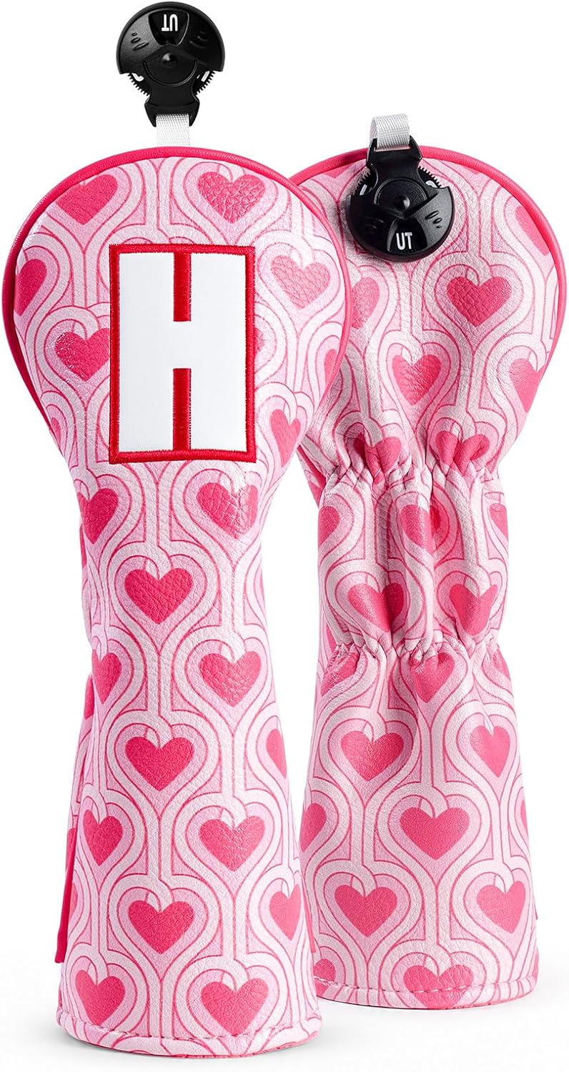 Golf Club Covers for Driver Fairway Wood Hybrid Putter Pink Heart for Women
