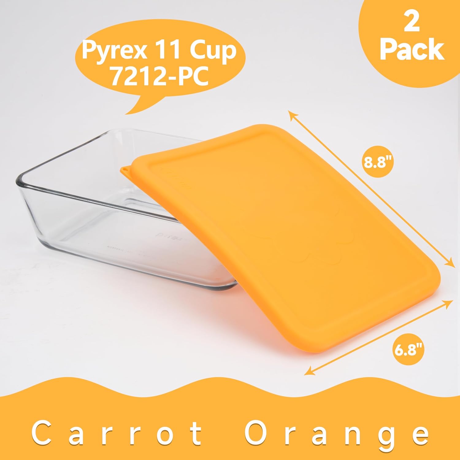 11 Cup Rectangle Silicone Storage Cover Lids Replacement for Pyrex 7212-PC Glass Bowls, (Container not Included) 2 Pack, Microwave, Dishwasher and Freezer Safe - Image 2