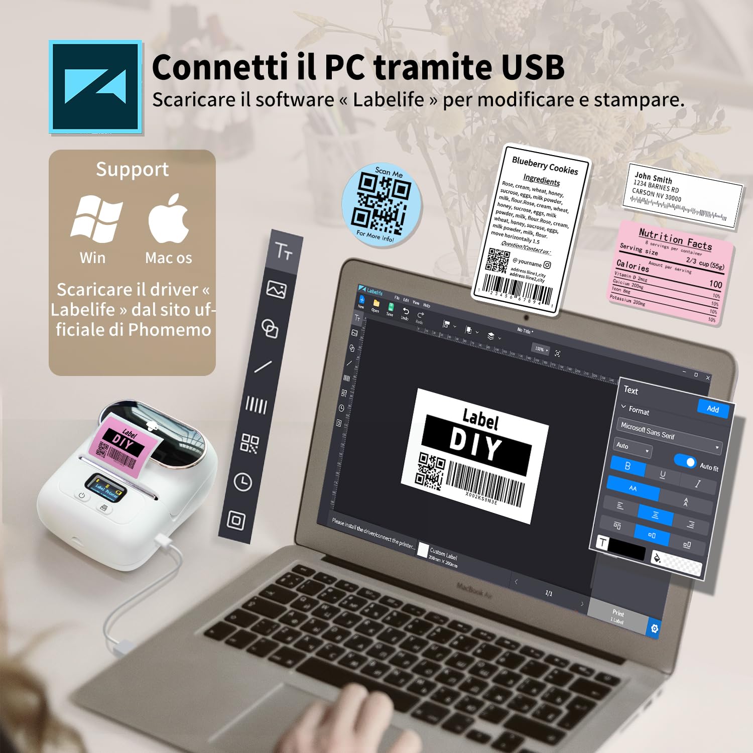 Phomemo Etichettatrice M110 Bluetooth Stampante Etichette Adesive, Stampante Termica Portatile Compatibile con iOS Android e PC, per Piccole Imprese, Negozio, Logo, Cucina, Indirizzo,Negozio