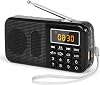 PRUNUS J-725 Rechargeable Radio Portable, FM Radios, Small Radios with 3000mAh Rechargeable Battery. Battery Operated Radio Digital support SD USB MP3 AUX Player and Emergency Flashlight. (Black-1)