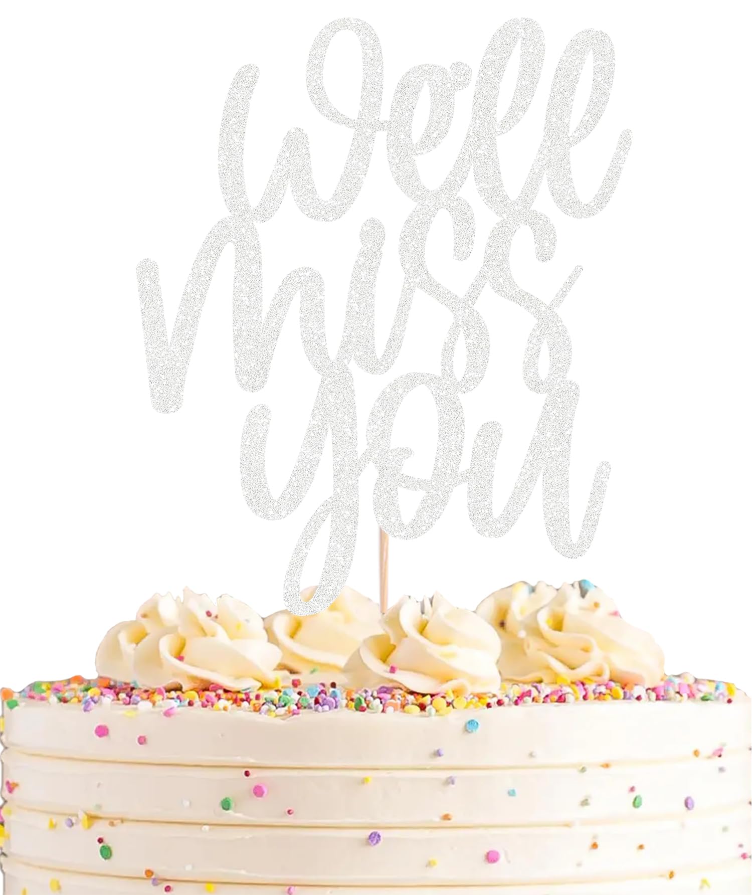 AHAORAY We Will Miss You Cake Topper - Silver Glitter Farewell Cake Decoration Supplies for Retirement or Graduation Party - Friends and Relatives