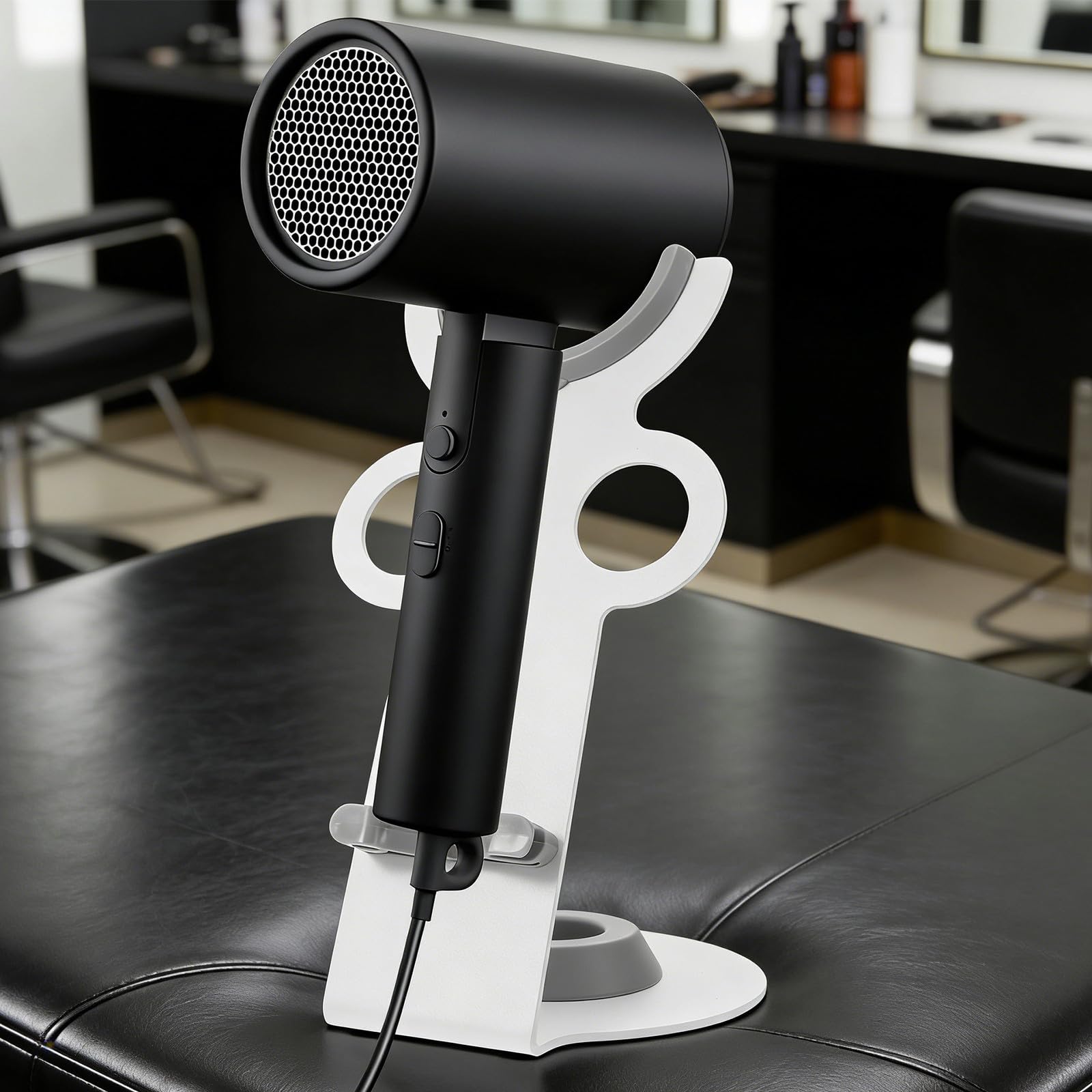 LALAFINA Soporte Organizador para Secador de Pelo, Soporte para Secador de Pelo de Escritorio, Metal y Plástico, Blanco, sin Taladro, para Estación de Salón y Baño