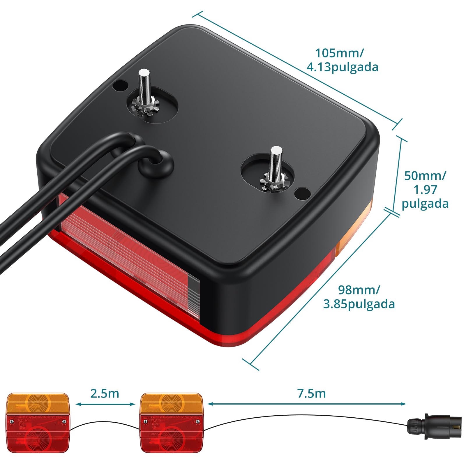 2 piezas Luz Trasera para Remolque 12V Pilotos Traseros Remolque | con 7.5 Metros de Cable E13 7 Pines para Camiones Caravanas Furgonetas Barcos Luces Traseras Iluminación