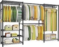 Ulif E1 Heavy Duty 6-Tier Metal Garment Rack: Adjustable Freestanding Closet Organizer with 4 Hanger Rods, Expandable 70-88" Wide, Black