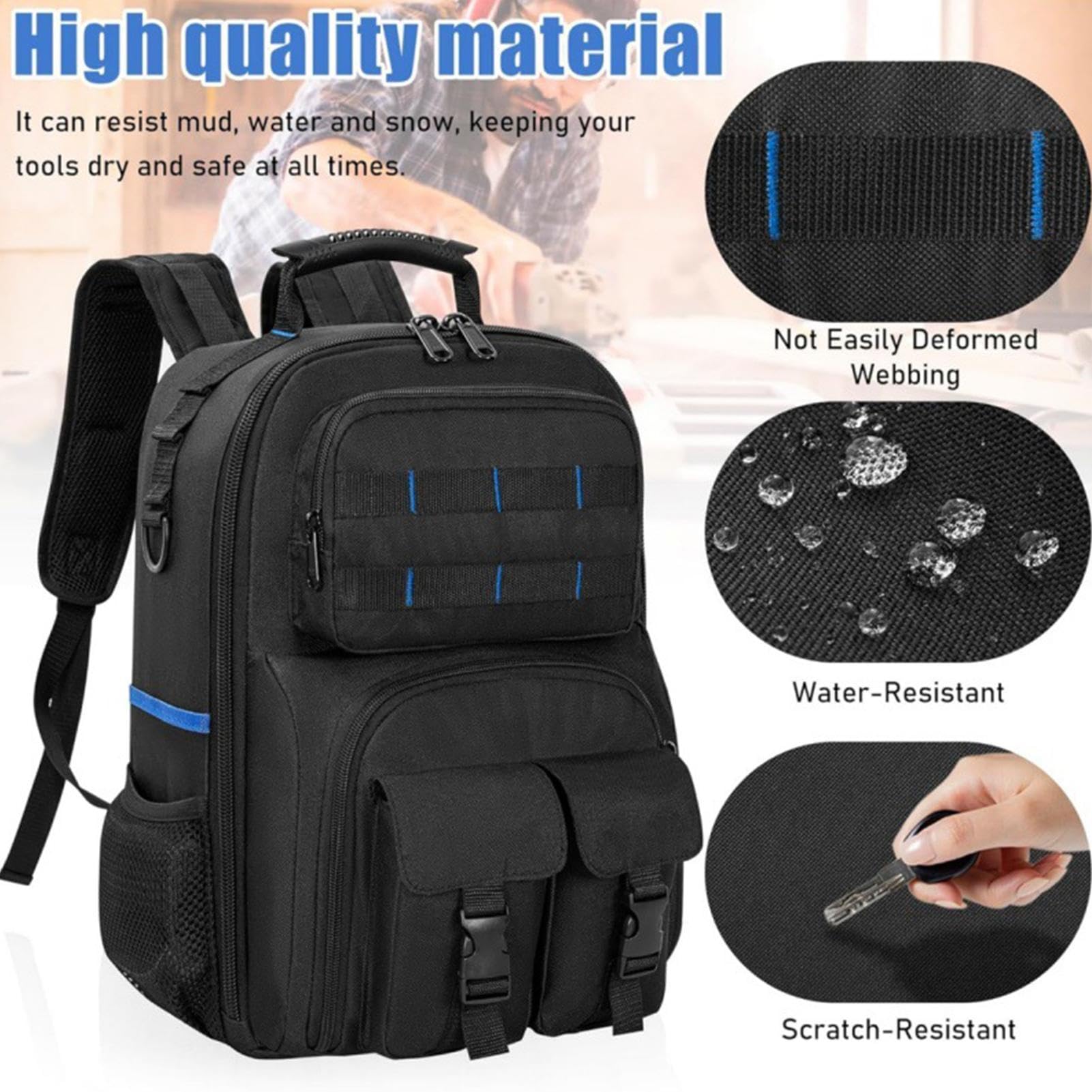 Zaino porta attrezzi, organizer con base rigida, con tasche multiple, zaino per attrezzi da lavoro, per falegnami, saldatori, edilizia, attività all'aperto e industriali
