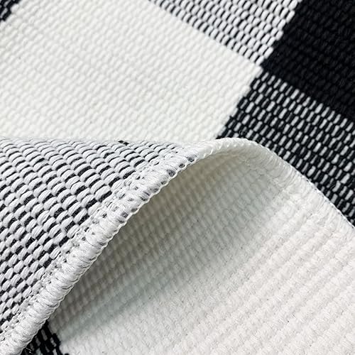 Miniatura 5 de USTIDE Alfombra de lana cuadriculada de 8 x 10 pies, color blanco y negro, alfombra tejida de algodón para interiores, para sala de estar,