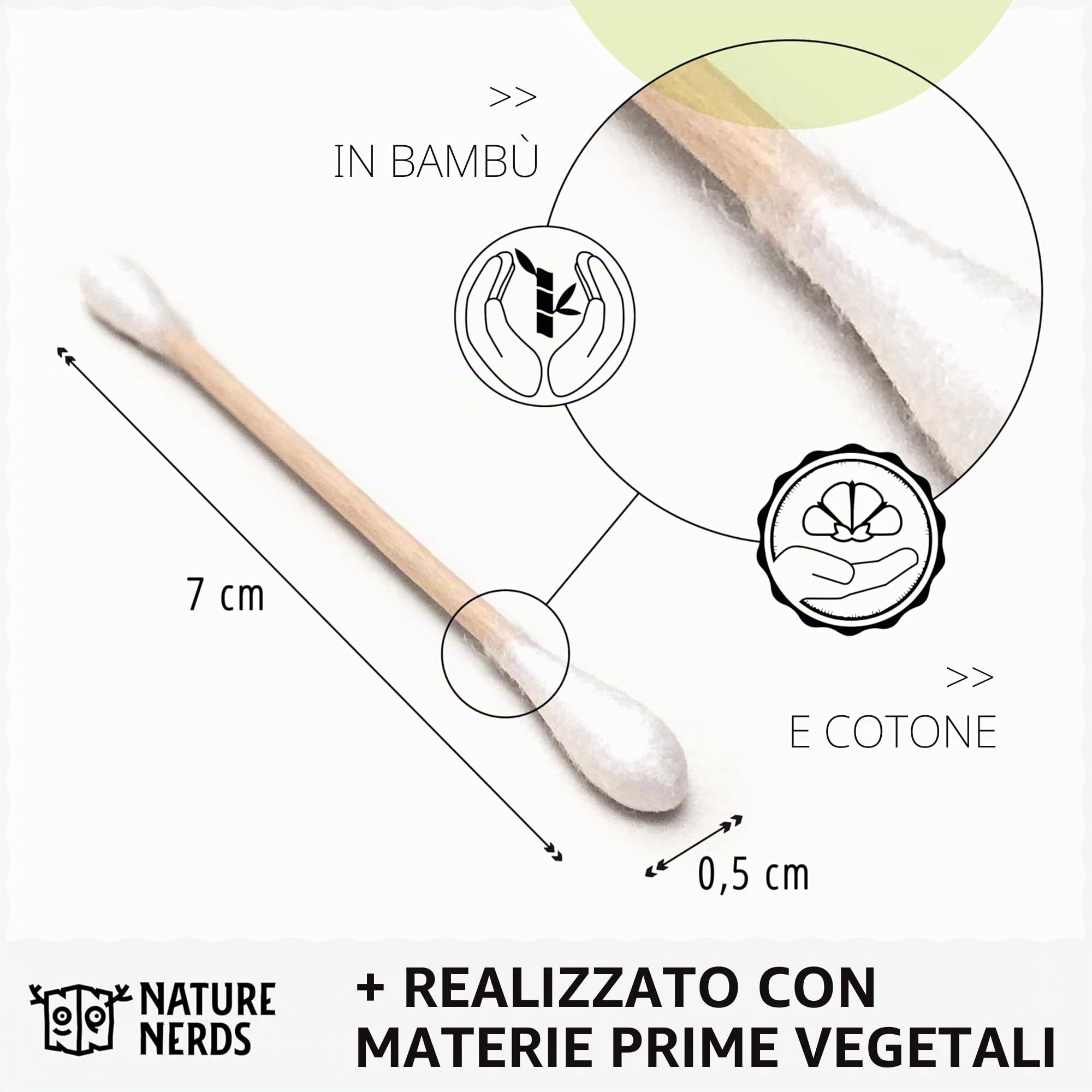 Nature Nerds - Cotton fioc (800 pezzi) in bambù e cotone, senza plastica, Q-Tips