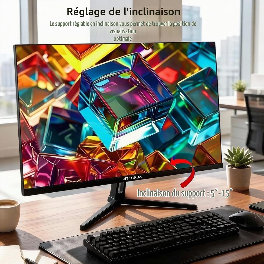 CRUA Écran PC 27 Pouces 4K UHD IPS 60 Hz, FreeSync, USB-C Écran 4K pour Bureautique et Gaming, Dalle IPS, FreeSync, USB-C, HDMI, DP, Haut-parleurs Intégrés, Montage VESA 75x75