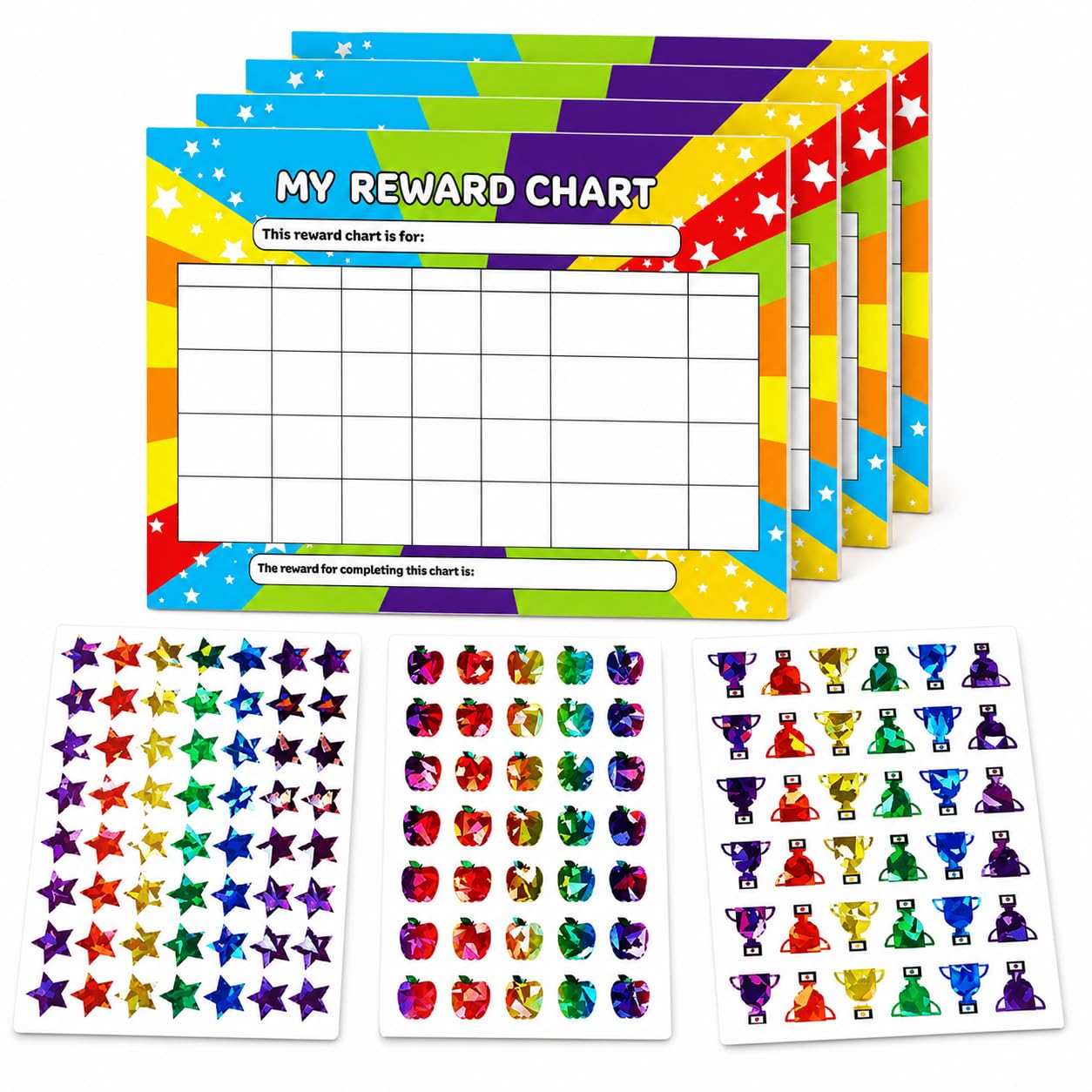 4 PCS A4 Reward Chart and 3 Style Sticker Chart With 125 Star Stickers