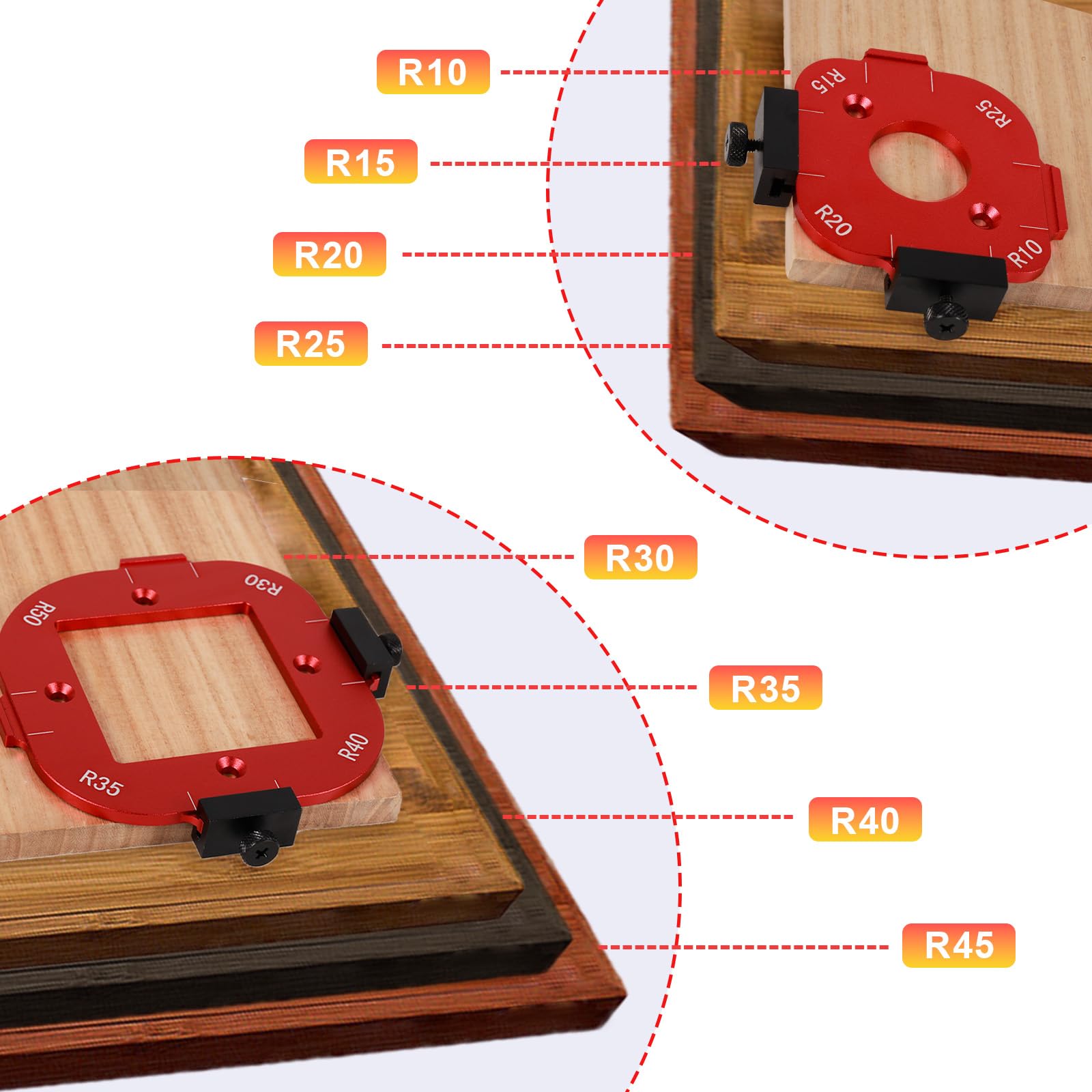 Router Template and Jig for Woodworking Aluminum Alloy Corner Radius Guide Set R10/R15/R20/R25/R30/R35/R40/R50 for Precision Routing Furniture Edges & DIY Projects - Image 4