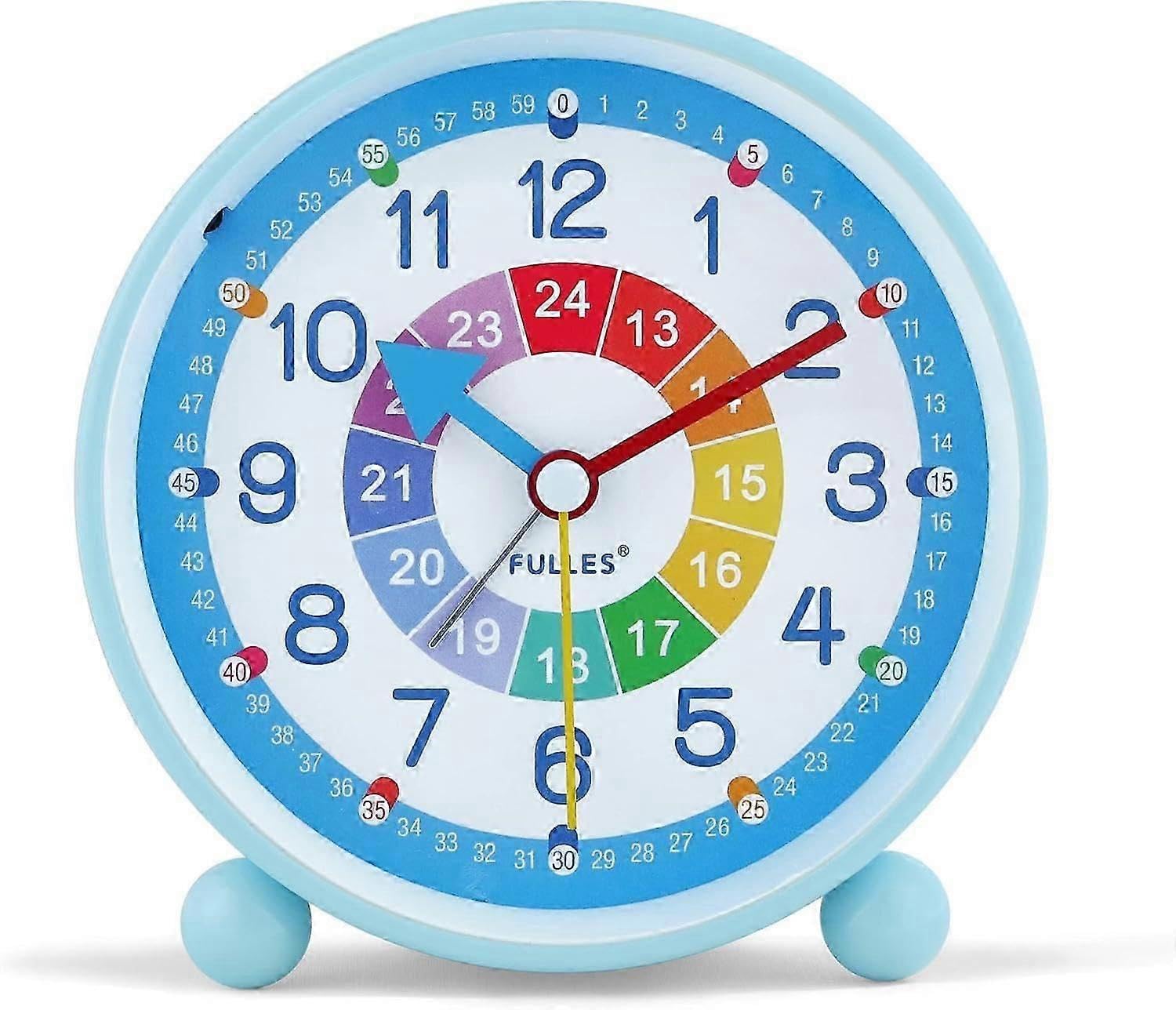 JOYHAPPST Silent Children's Alarm Clock, Blue Metal Alarm Clock Night Light, Kids Clock