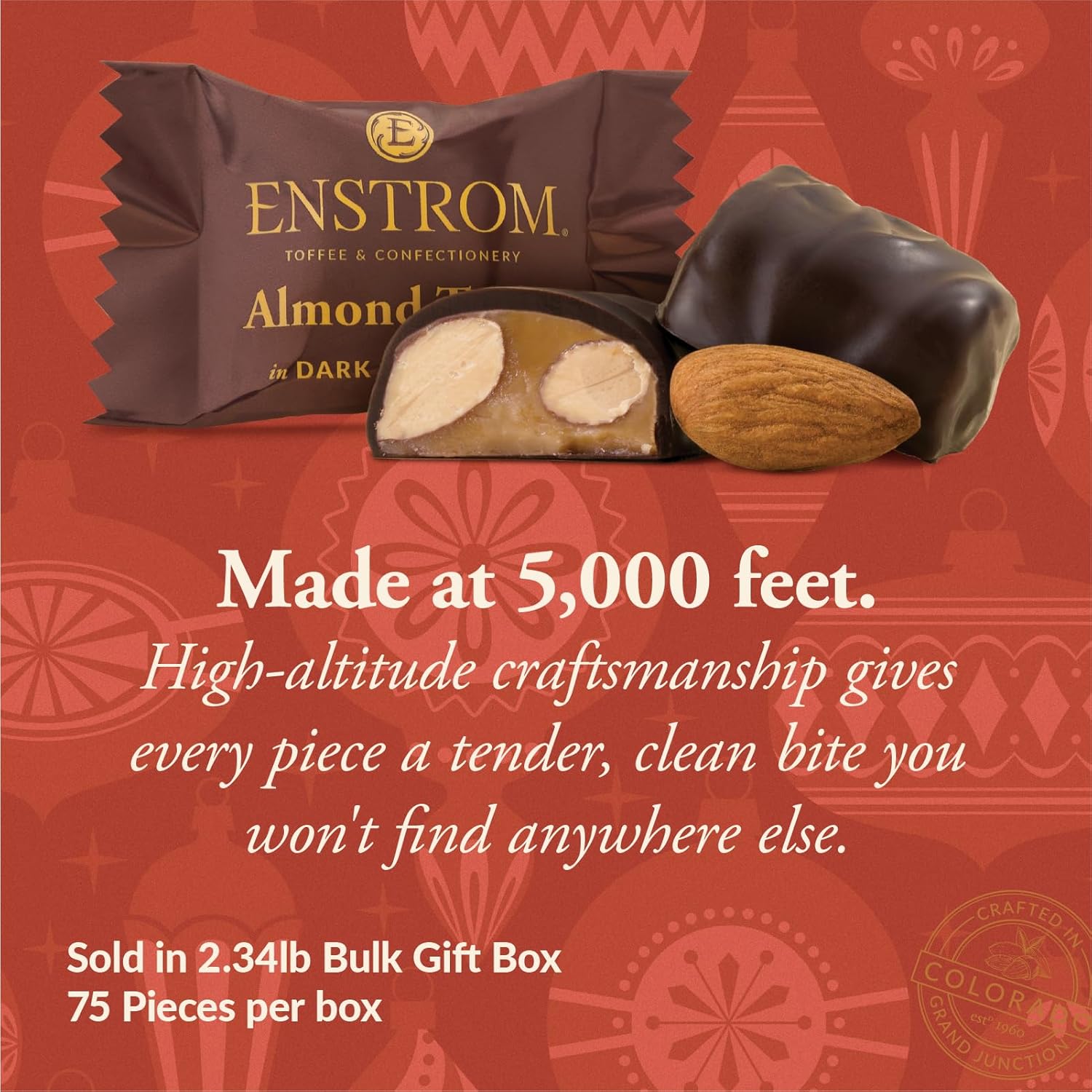 Enstrom Almond Toffee Petites Gift Box - Gourmet Dark Chocolate Covered Toffee Candy - Individually Wrapped English Butter Toffee - English toffee gift Box (75 Pieces) - 2.34 Pounds