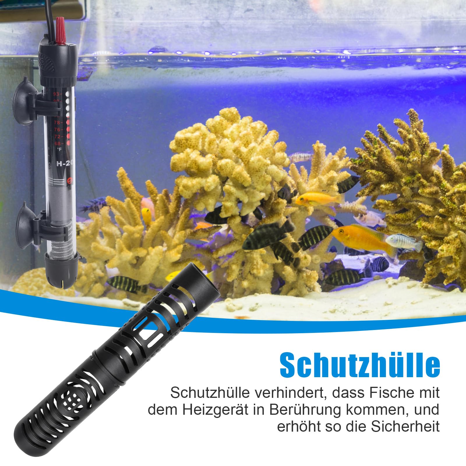 Heizstab Aquarium Heizung Mit Schutzhülle Einstellbare Thermometer Aquarienheizer für Fischtanks Thermostat für Fischtanks 60L (12-34°C, 50W)
