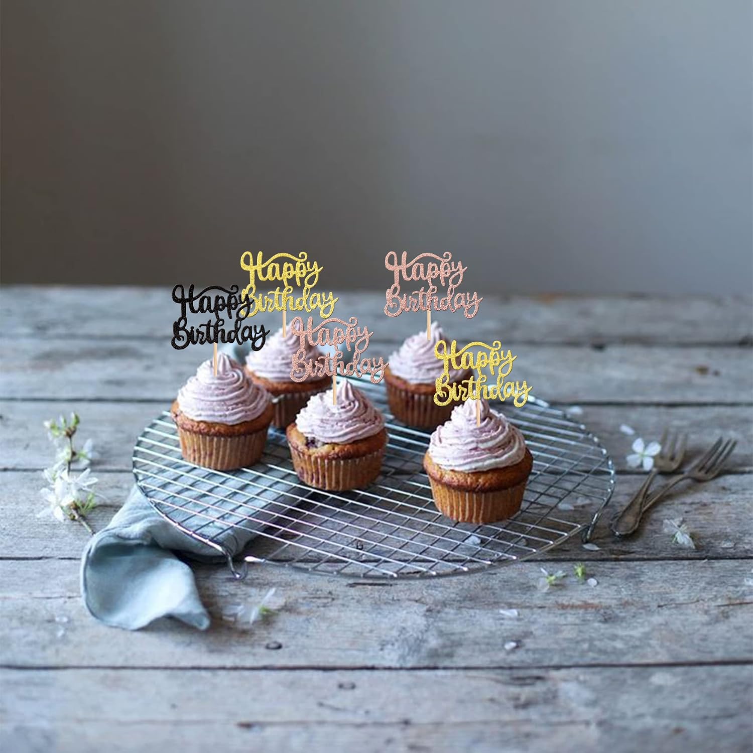 SYKYCTCY 36 Pack Happy Birthday Cupcake Toppers Glitter Celebrating Birthday Cupcake Picks Baby Shower Kids Birthday Anniversary Party Cake Decorations Supplies Tricolor - Image 5