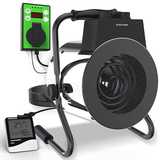 Buyplus Greenhouse Heater with Digital Thermostat, 1500W Outdoor Heaters for Patio, Overheat Protection & 3S Fast Heating, Electric Space Heater for Greenhouse, Patio, Garage, Flower Room, Silver