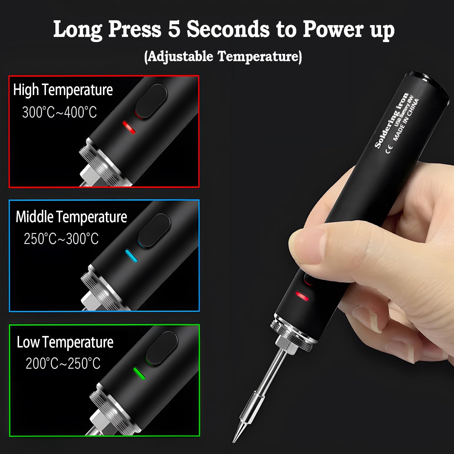 Saldatore A Stagno Senza Fili USB - Ricaricabile, 3 Temperature, Riscaldamento Rapido - Foto 10