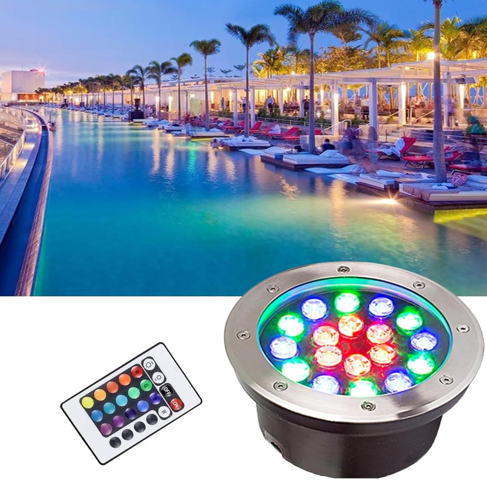 THEGA Incasso Faretto Subacquei - Faretto Incasso A Terra, Faretto Subacqueo Impermeabile IP68, Faretto da Terra A LED con Cambio di Colore RGB, per Giardino, Faretti per Piscina(24V,15w)